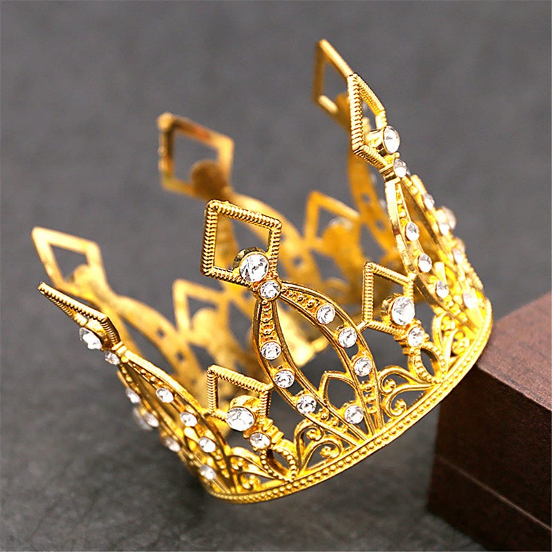 Creaides Mini Crown Cake Topper Princess and Prince Crystal Headpiece Tiara Rhinestone Crown Cake Decoration for Wedding Birthday Baby Shower Party Favors (Golden) - Image 4